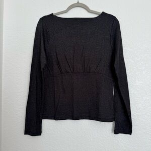 Black Shimmer Metallic Gathered Empire Waist Blouse